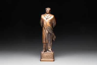 A large Chinese bronze standing figure of Mao Zedong, Yunnan, dated August 1, 1969