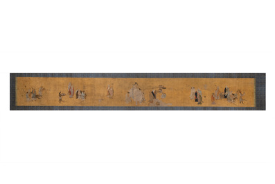 Chinese school: 'Immortals and monks', ink and colour on silk, Qing or later