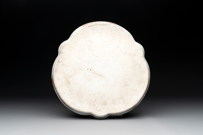 A Chinese famille rose flower-shaped '18 geese' tray, mid-19th C.