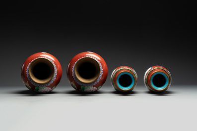 Four pairs of Chinese cloisonn&eacute; vases, 20th C.