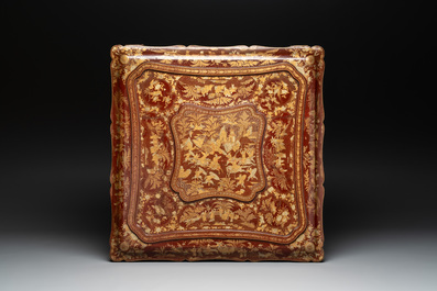 A large Chinese Canton gilt-lacquered garment box with landscape and figural design, 19th
