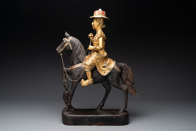 A Burmese gilt-lacquered Nat horse rider, 19/20th C.