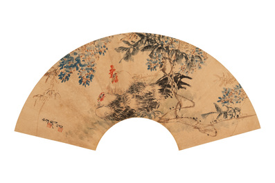 Feng Chaoran 馮超然 (1882-1954) and Wang Xuetao 王雪濤 (1903-1982): 'Two fans', ink and colour on paper