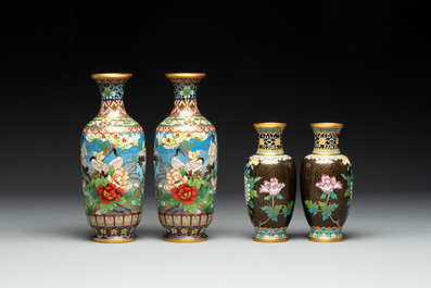 Four pairs of Chinese cloisonn&eacute; vases, 20th C.
