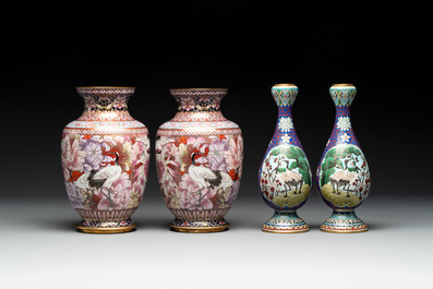 Four pairs of Chinese cloisonn&eacute; vases, 20th C.