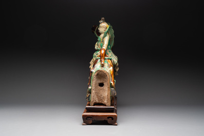 A massive Chinese sancai-glazed roof tile in shape of a horse rider, Ming