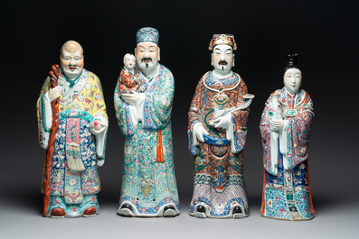 Three Chinese famille rose figures of the star gods and a figure of a lady, 19/20th C.