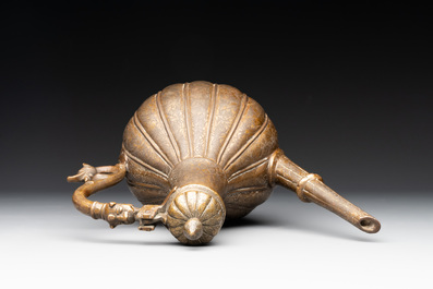 A Mughal bronze fluted jug or aftaba, 18/19th C.