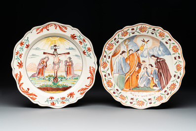 Four Dutch-decorated English 'religious subject' creamware plates, 18th C.