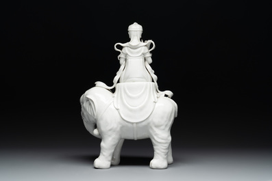 A Chinese Dehua blanc de Chine Samantabhadra seated on an elephant, Republic