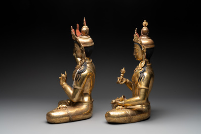 Two large gilt bronze figures of a Tara and Manjusri, Nepal, 20th C.