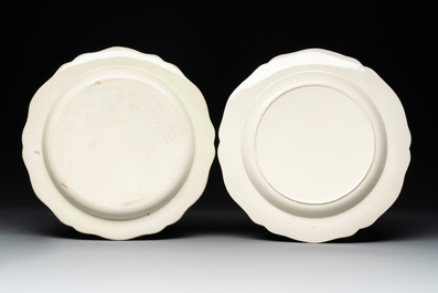 Five Dutch-decorated English 'religious subject' creamware plates, 18th C.