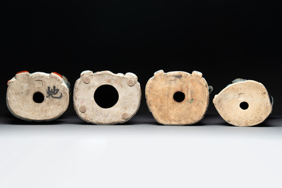 Three Chinese famille rose figures of the star gods and a figure of a lady, 19/20th C.