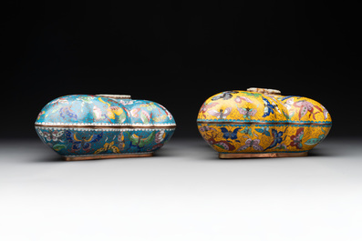A pair of Chinese cloisonn&eacute; butterfly-form boxes and covers with jade plaques, 20th C.