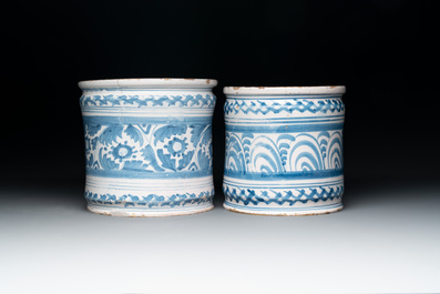 Two blue and white Dutch Delftware albarelli, Northern Netherlands, 17th C.