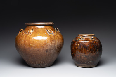 Two Chinese brown-glazed jars, Ming