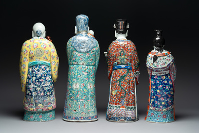 Three Chinese famille rose figures of the star gods and a figure of a lady, 19/20th C.