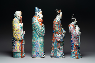 Three Chinese famille rose figures of the star gods and a figure of a lady, 19/20th C.