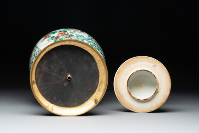 A Chinese famille verte vase and two covered vases, 19th C.