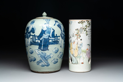 A collection of ten Chinese blue, white, famille rose and qianjiang cai wares, signed Yongzhen Shi 永真氏, 18/19th C.