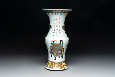 Three Chinese famille rose vases, one with cover, signed Wu Yu 吴玉, dated 1912