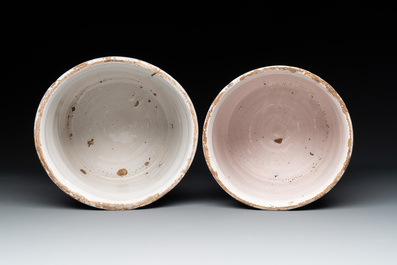 Two blue and white Dutch Delftware albarelli, Northern Netherlands, 17th C.