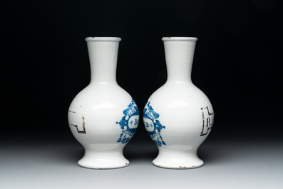 A fine pair of blue and white Dutch Delft pharmacy bottles, 18th C.