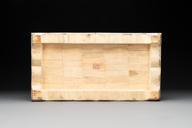 A Chinese bone-veneered group of Guandi and his attendents, 20th C