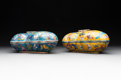 A pair of Chinese cloisonn&eacute; butterfly-form boxes and covers with jade plaques, 20th C.