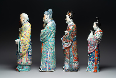 Three Chinese famille rose figures of the star gods and a figure of a lady, 19/20th C.