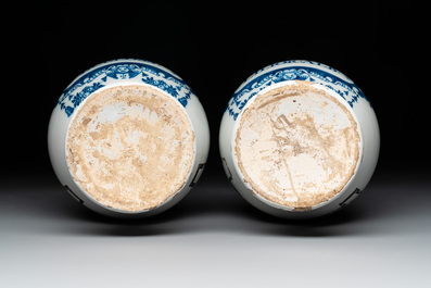 A fine pair of blue and white Dutch Delft pharmacy bottles, 18th C.