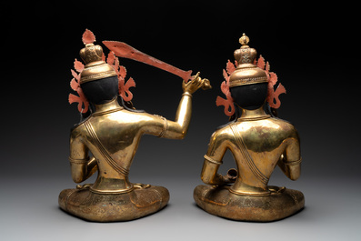 Two large gilt bronze figures of a Tara and Manjusri, Nepal, 20th C.
