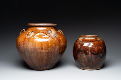 Two Chinese brown-glazed jars, Ming