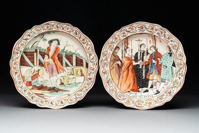 Five Dutch-decorated English 'religious subject' creamware plates, 18th C.