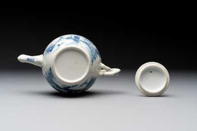 A collection of nine Chinese blue, white and famille rose wares, 18/19th C.