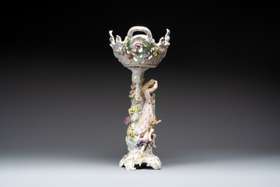 A large polychrome Saxon porcelain centrepiece, Germany, 19/20th C.