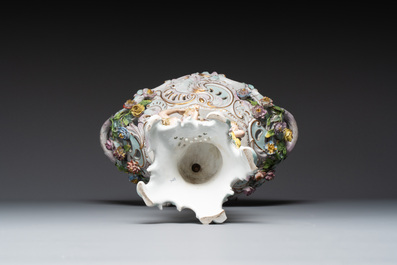 A large polychrome Saxon porcelain centrepiece, Germany, 19/20th C.