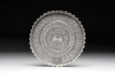 An Indo-Persian silver filigree tray and ewer, 19th C.