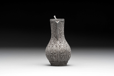 An Indo-Persian silver filigree tray and ewer, 19th C.