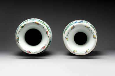 Two Chinese famille rose vases with birds among flowers and narrative design, 19th C.