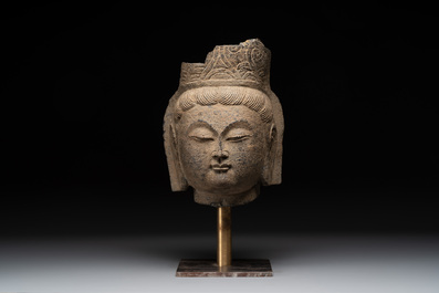 A Chinese stone head of Guanyin, Song/Ming