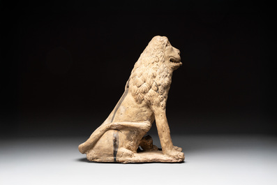 A large terracotta model of a lion with cub, Portugal or Spain, 16/17th C.