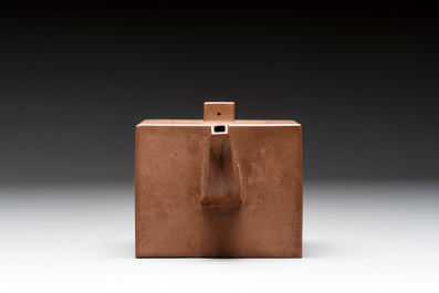A Chinese Yixing stoneware teapot and cover, signed Hu Yaoting 胡耀庭, dated 1912