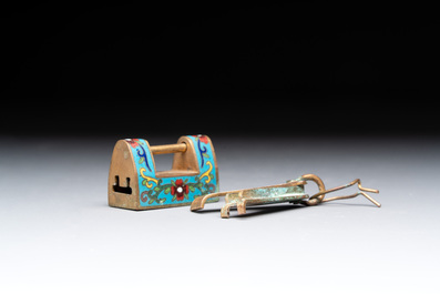 Seven various Chinese metal and cloisonn&eacute; locks, Qing