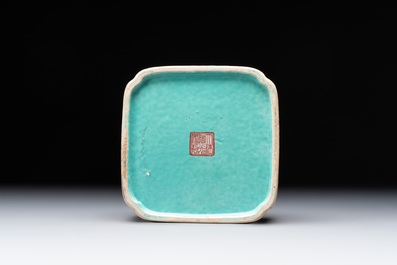 A Chinese famille rose square bowl with floral design, Daoguang mark and of the period