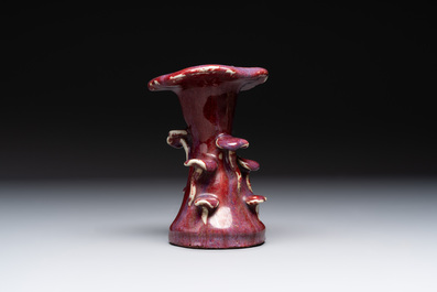 A Chinese ge-type bowl, a lingzhi-shaped flamb&eacute;-glazed vase and an olive-green-glazed censer, 19th C.