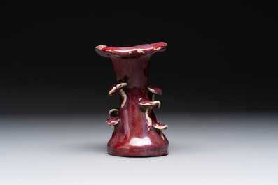 A Chinese ge-type bowl, a lingzhi-shaped flamb&eacute;-glazed vase and an olive-green-glazed censer, 19th C.