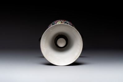 A Chinese famille rose double gourd 'Eight Immortals' vase mounted as a lamp, 19th C.