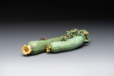 Two Chinese polychrome groups of cucumbers and bitter melons with insects, 19/20th C.