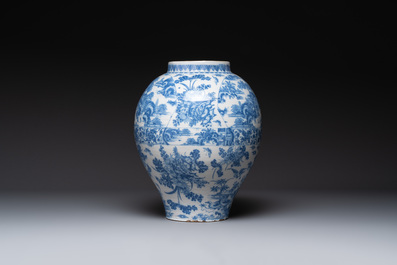 A large blue and white Delftware chinoiserie vase, Delft or Frankfurt, 17th C.